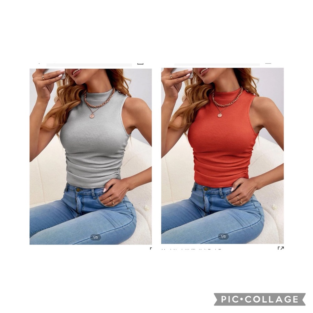 SHEIN ‼️ (2) Mock Neck Waffle Knit Tank Tops